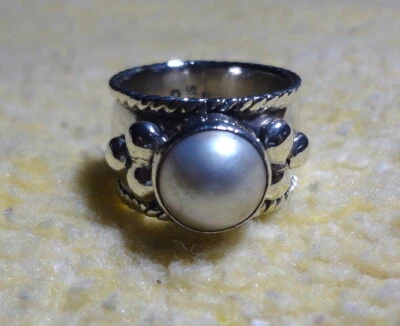 Anillo Sam Lovato Santo Domingo Plata Esterlina 925 Perla Cigarro Banda Talla 7.5 Foto 1 de 4