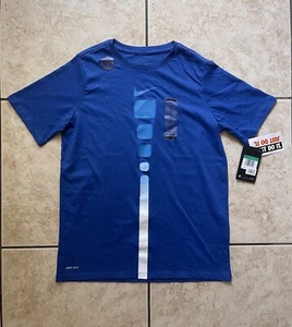 Nike Dri Fit Boys Basketball Short Sleeve T-Shirt Blue XL Sports Training Tee US - Picture 1 of 19