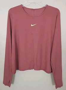 Nike Dri Fit Crew Neck Long Sleeve Cropped Athletic Top Womens XXL Maroon Gold - Picture 1 of 6