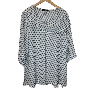 Yushi Boho gepunktet weiß & blau quadratischer Schnitt 3/4 Ärmel Wasserfallausschnitt Damen Top XL - Bild 1 von 10