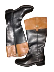 Tommy Hilfiger Women's Merritt Leather Knee Riding Boot Black Brown Size 6M - Picture 1 of 9