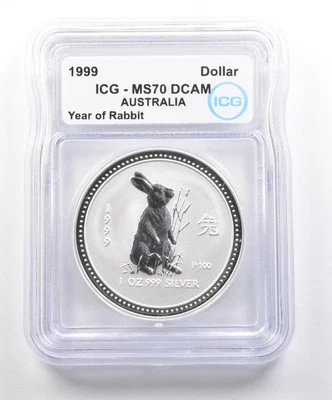 Australia 1999 1 dólar plata año del conejo MS70 DCAM ICG *6199 Foto 1 de 3