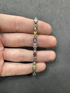 11.9g Sterling Silver Multi Gemstone & CZ Tennis Bracelet 6.75” Jewelry lot W - Picture 1 of 10