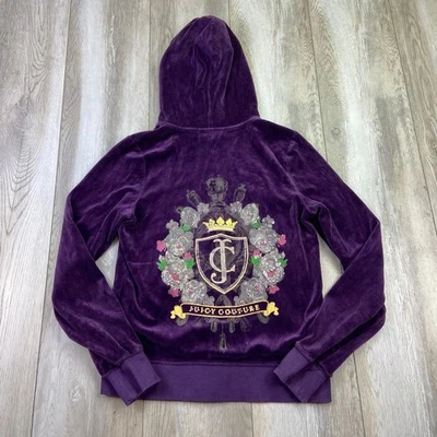VINTAGE Juicy Couture Hoodie Womens XL Purple Velour Pockets Full Zip Hooded * - Image 1 of 4