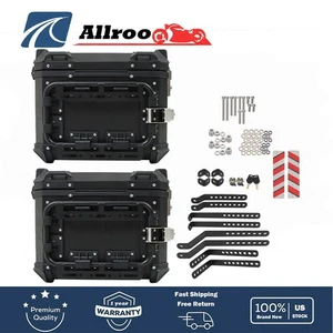 36L Aluminum Motorcycle Side Case Hard Saddlebag Box Trunk Tour W/ Support Racks - Picture 1 of 24