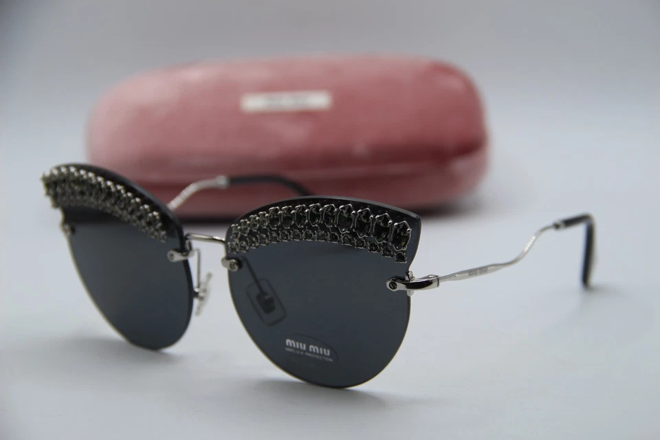 NUEVAS GAFAS DE SOL MIU MIU SMU58T MPG-5S0 NEGRAS CRISTAL PLATA AUTÉNTICAS CON ESTUCHE 65-17 Foto 1 de 4