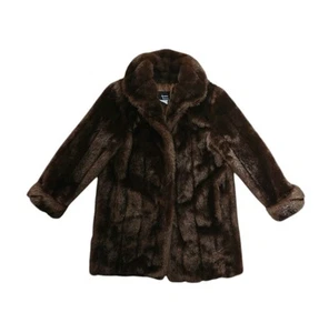 Dennis Basso M Brown Faux Fur Vegan Mink Jacket Coat  Zip Front Medium Pelted - Picture 1 of 11