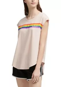 DKNY Women's Sport Rainbow Logo T-Shirt Parfait Size Small WS-913 - Picture 1 of 4