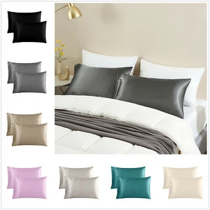 2 Pack King Pillowcase Satin Silky Soft Premium Cushion Cover Pillow Cases - Picture 1 of 49