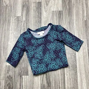LULAROE Round Neck 3/4 Sleeves Green & Purple Floral T-Shirt Dress Girl's Size 2 - Picture 1 of 7