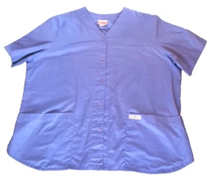Peaches Uniforms-Woman Scrub Jacket-Size 3XL-Blue Button-ups Pockets, Fitted - Picture 1 of 6
