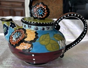 Blue Sky Clay work By Heather Goldmic Talavera Inspired Tea Pot 2012  8”x10” - Picture 1 of 10