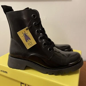 Fly London Women’s Boots EUR 40 UK 7 Leather GLASS BLACK New In Box - Picture 1 of 22