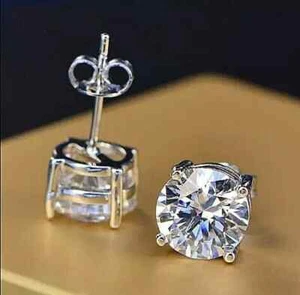 New 2CT Round Cut Lab Created Diamond Push Back Earrings 14K White Gold Plated - Picture 1 of 6