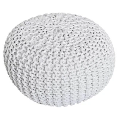 Strickhocker Pouf Sitzpouf Sitzpuff Grobstrick Pouf Weiß Ø 55cm - Bild 1 von 4