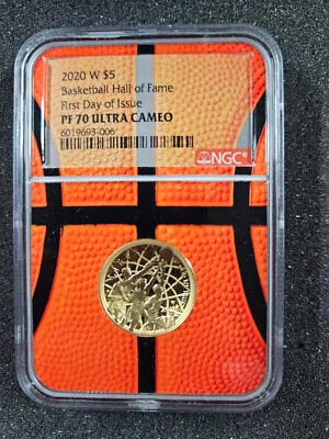🌟 2020-W $5 Basketball Hall of Fame Gold PROOF Coin NGC PF70 ER Basketball Core - Image 1 of 4