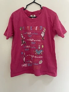 Fruit of the Loom Kids Girls Dr. Seuss Cat In The Hat Crew Neck T-Shirt Pink XS - Picture 1 of 5