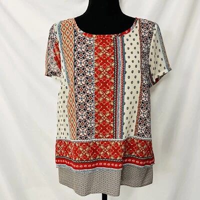 Blusa Dana Buchman Mujer Talla Pequeña Manga Corta Boho Generosa Multicolor Foto 1 de 4