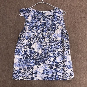 cabi blouse medium silk watercolor sleeveless ruffle detail blush blue career - Picture 1 of 9