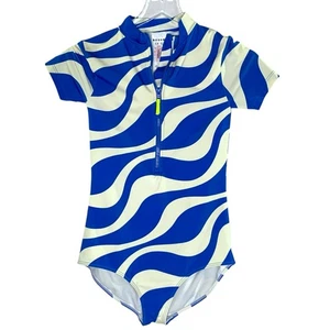 MINI BODEN 13-14 Year Kids Short Sleeved Swimsuit Cabana Blue Rashguard - Picture 1 of 10