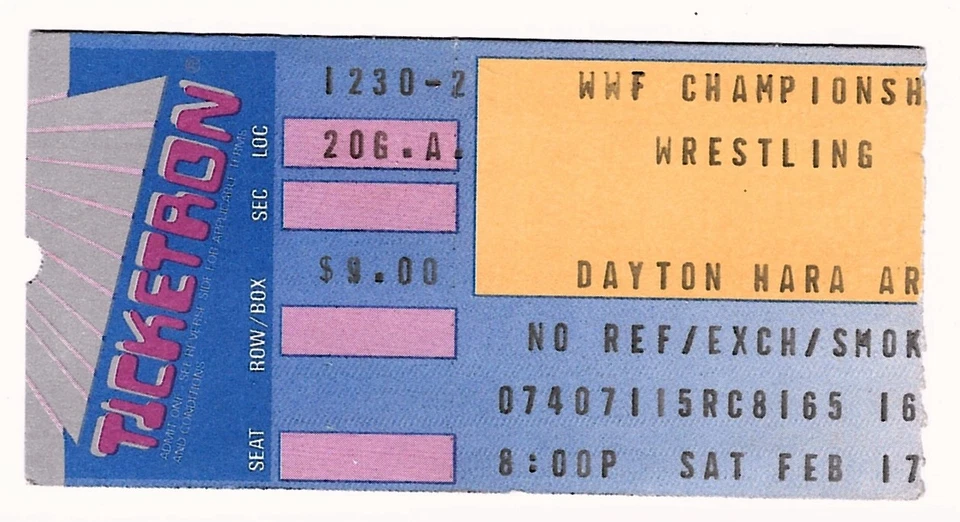 Boleto de Dayton OH Championship Wrestling 17/02/90 WWF! Rick Rude Foto 1 de 1
