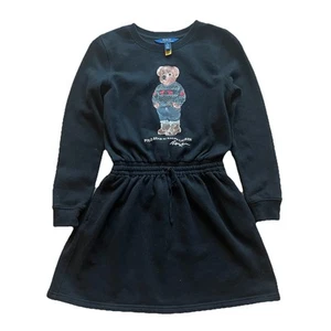 Polo Ralph Lauren Big Girls Polo Bear Fleece Dress Black Long Sleeve Sz M 8-10 - Picture 1 of 12