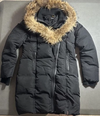 Chaqueta Abrigo Mujer Rudsak Piel Mapache Negra Parka Con Capucha Talla L/Grande Foto 1 de 4