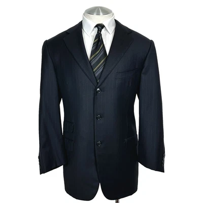 Ermenegildo Zegna Trofeo 100% Wool Black Blue Chalk Stripe Sport Coat 44 Reg - Image 1 of 4
