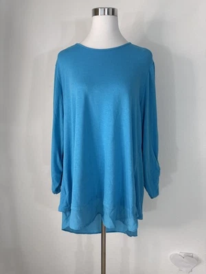 Camisa Grace Elements para mujer 2XL túnica azul aguamarina manga 3/4 dobladillo en capas Foto 1 de 4