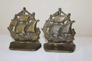 Vintage Solid Heavy Brass Ship Boat Bookends Nautical Ocean Decor Sailing - Picture 1 of 10