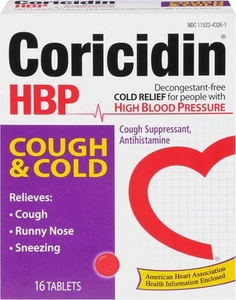 Comprimidos antihistamínicos supresores de la tos y el resfriado Coricidin HBP para personas con High - Imagen 1 de 6