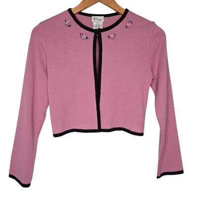 Cárdigan suéter grande ciruela joven niñas vintage tejido apretado apliques de flores 14/16 Foto 1 de 4