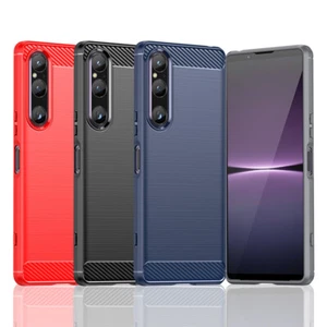 For Sony Xperia 1 V 5 V 10 V Shockproof Brushed Carbon Fiber Soft TPU Case Cover - Picture 1 of 15