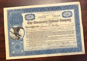 Certificado de acciones Commercial National Company Inc. 1927 - Imagen 1 de 5