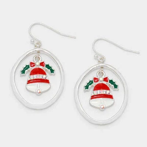 Pendientes colgantes de campana de Navidad rojo plateado perforado multicolor - Imagen 1 de 1