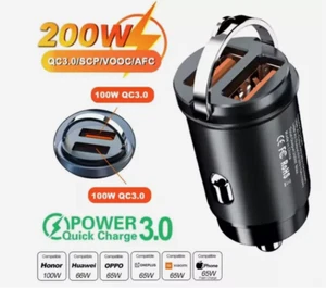 Car 200W Dual Port Mini USB Charger Ultra Fast Charging Cigarette Lighter-Socket - Picture 1 of 8