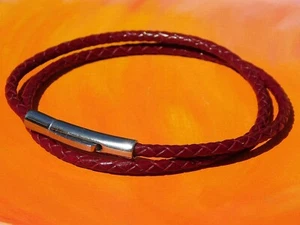 Ladies 3mm Burgundy leather & stainless steel bracelet by Lyme Bay Art - Picture 1 of 3