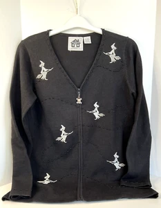 Storybook Strickpullover Halloween fliegende Hexe Größe Small Langarm mit durchgehendem Reißverschluss - Bild 1 von 9