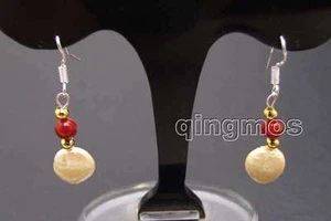 SALE Pink 9-10mm Coin Round Natural Pearl and 5-6mm Red Coral dangle Earring-507 - Picture 1 of 4