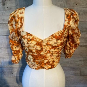 BNWT  Zara women’s orange yellow boho floral cropped puffed sleeves size small - Picture 1 of 10