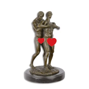 9973681-ds Sculpture Bronze Figure Pair Naked Men Nude 19x19x31cm - Picture 1 of 1