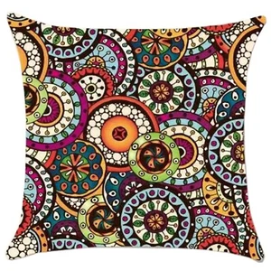 Multicolored Ethnic Floral Print Chenille Cotton Cushion Cover for Sofa Bed - Picture 1 of 1