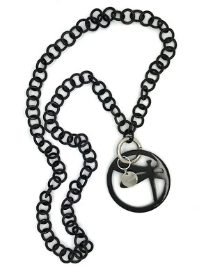 camilieri Horn Kette schwarz  mit Anhänger Libelle Schnappring Charm NEU - Bild 1 von 4