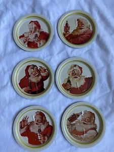Vintage Coca-Cola Advertising 3 1/2" Tin Santa Claus Coaster Set Of Six - Picture 1 of 8