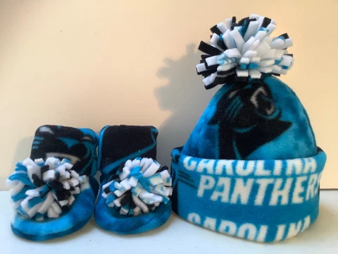 PANTHERS BABY HAT HANDMADE newborn BEANIE & BOOTIES FLEECE SET NFL CAROLINA Cover