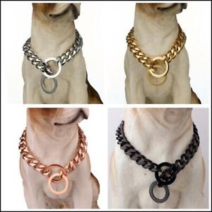 Pet Dog Collar Silver/Gold Stainless Steel Cuban Link Dog Chain Collar 12''-32"