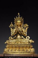 18.8"Chinese Buddhism bronze Gilding [White Manjushri Bodhisattva] Buddha statue