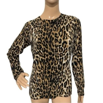 Pullover J. McLaughlin Estampado Leopardo 100% Cachemira - Talla S, Excelente Estado Foto 1 de 4