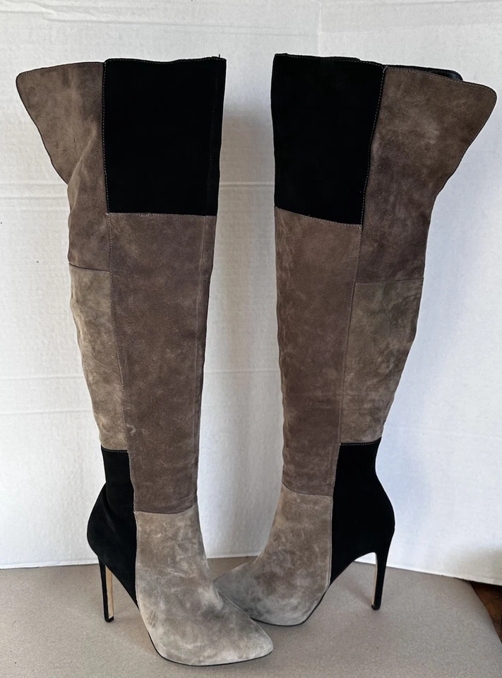 Steve Madden OTK Mujer Talla 8 M Tacón Alto Negro Gamuza y Caqui Marrón (T24) Foto 1 de 4