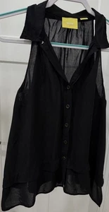 Maeve Anthropologie Sz 6 sleeveless button up collared Black Swing shirt Tank - Picture 1 of 11